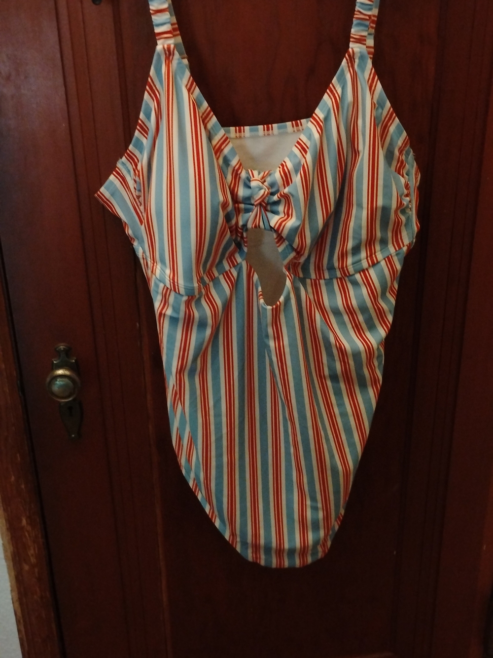 Terra & Sky Striped Knot Front One-Piece Swimsuit - Blue, Red & White